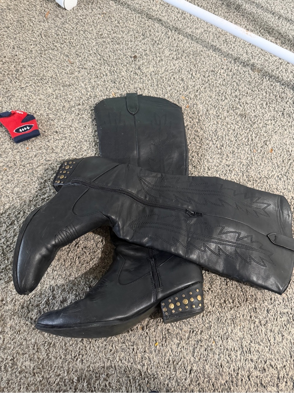 Black Studded Heel Western Boots